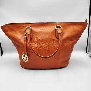 Piero Guidi Magic Circus Golden Age Orange Embossed Leather Tote Handbag